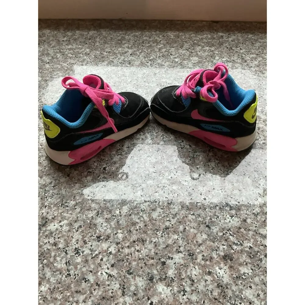 Nike Air Max Toddler Girls Size 5C Black Pink Blue Neon Running Shoes Sneakers